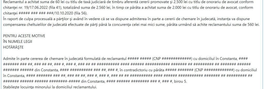 Cât costă un proces pentru pensie alimentară onorariu avocat 2500 lei constanta 