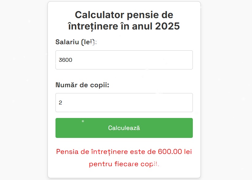 Calculator pensie de intretinere 2025