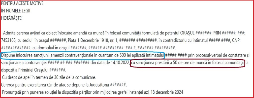 inlocuire amenda cu munca in folosul comunicatii avocat constanta georgiana petrov