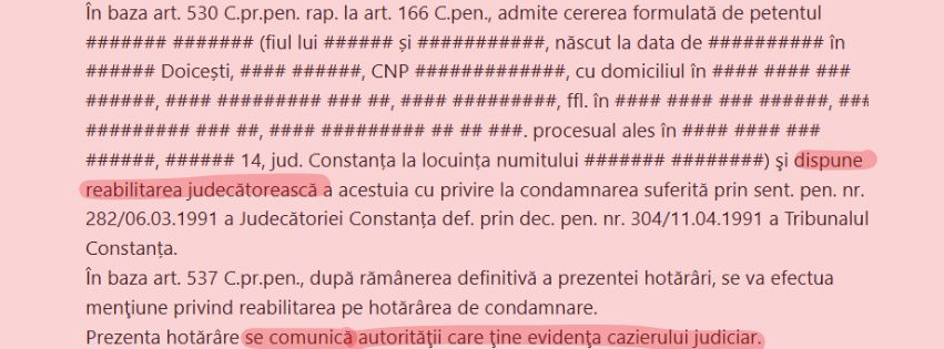 Admitere cerere reabilitare judecatoreasca Judecatoria Constanta