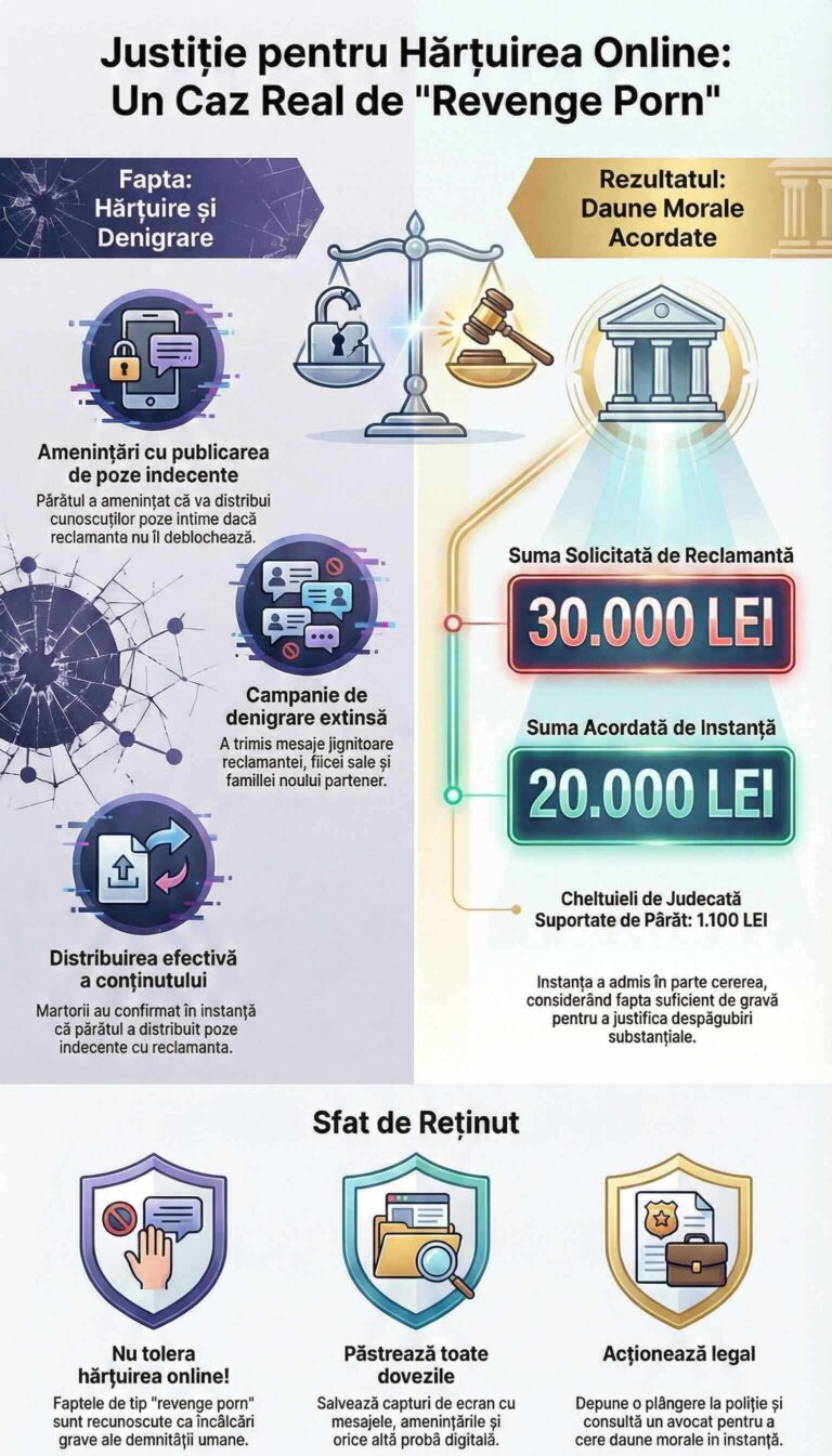 Daune morale pentru hărțuire și amenințări cu publicarea de imagini intime